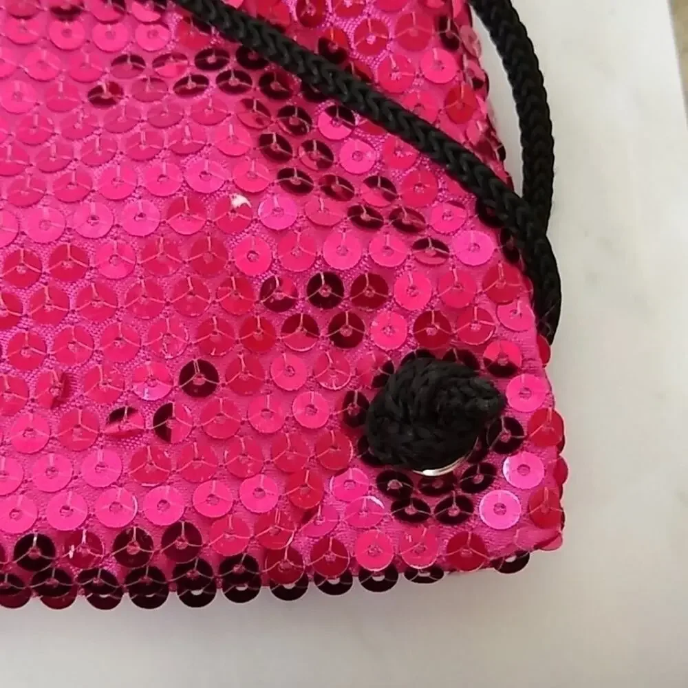Claire's Dance Bag Pink Sequined Draw String Think First Dance Later